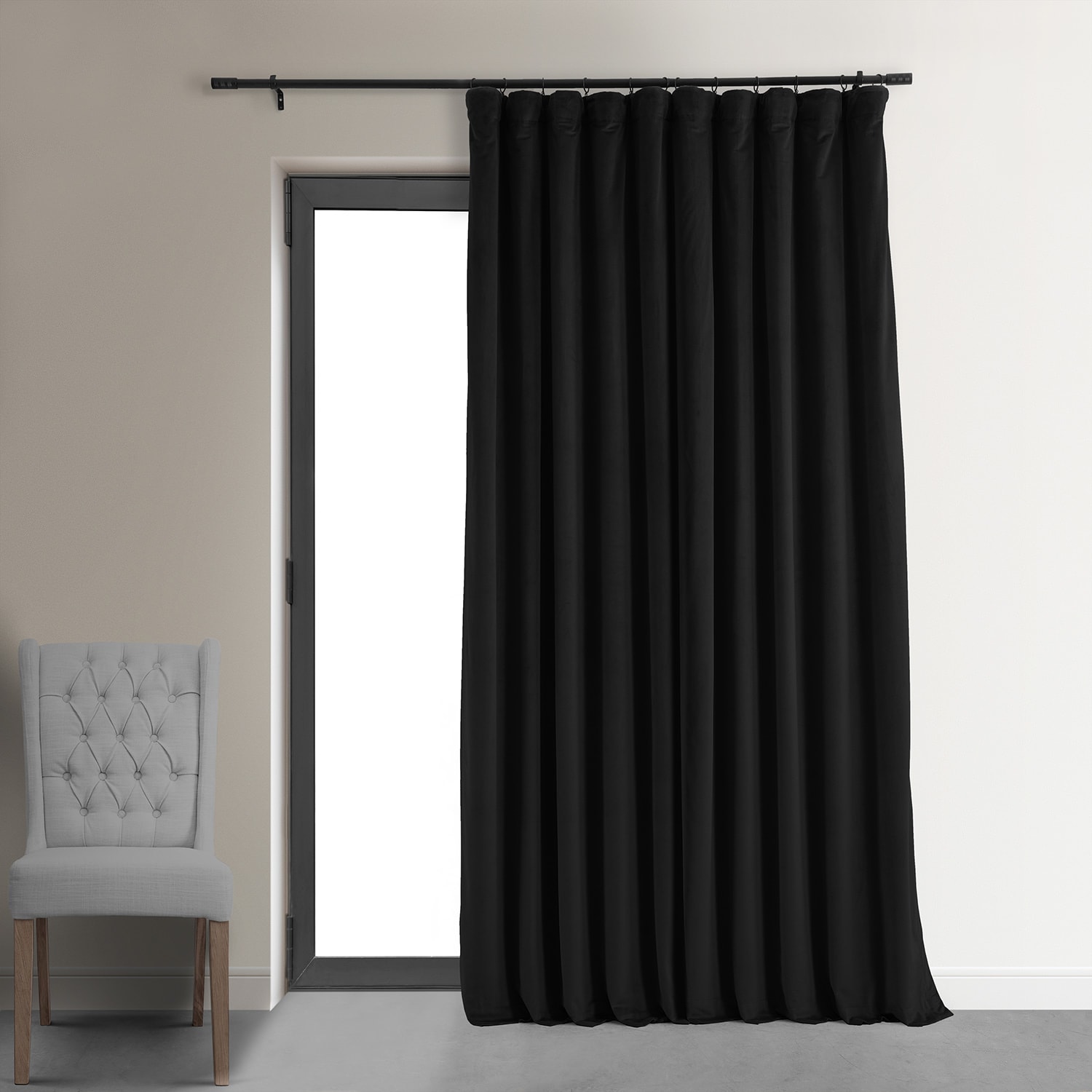 Signature Black Extra Wide Velvet Blackout Pole Pocket Curtain