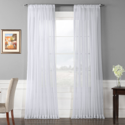 Extra Wide Solid White Voile Poly Sheer Curtain