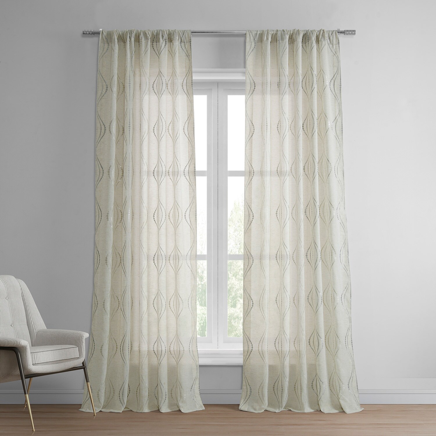 Suez Natural Embroidered Faux Linen Sheer Curtain