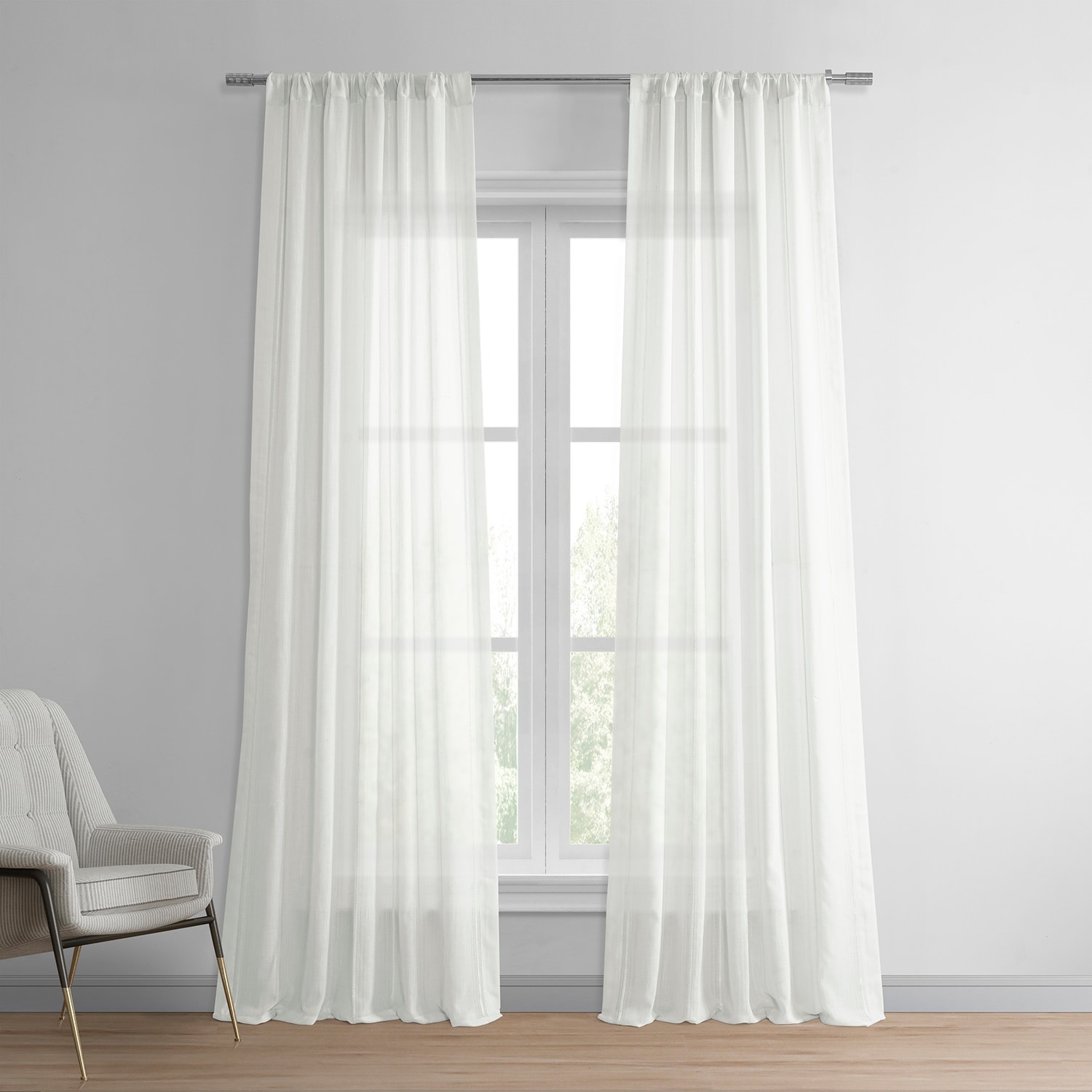 Aruba White Striped Linen Sheer Curtain