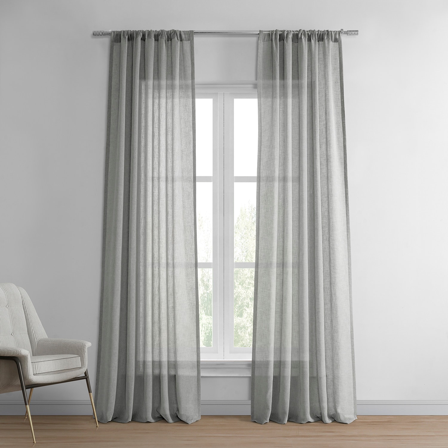Paris Grey Solid Faux Linen Sheer Curtain
