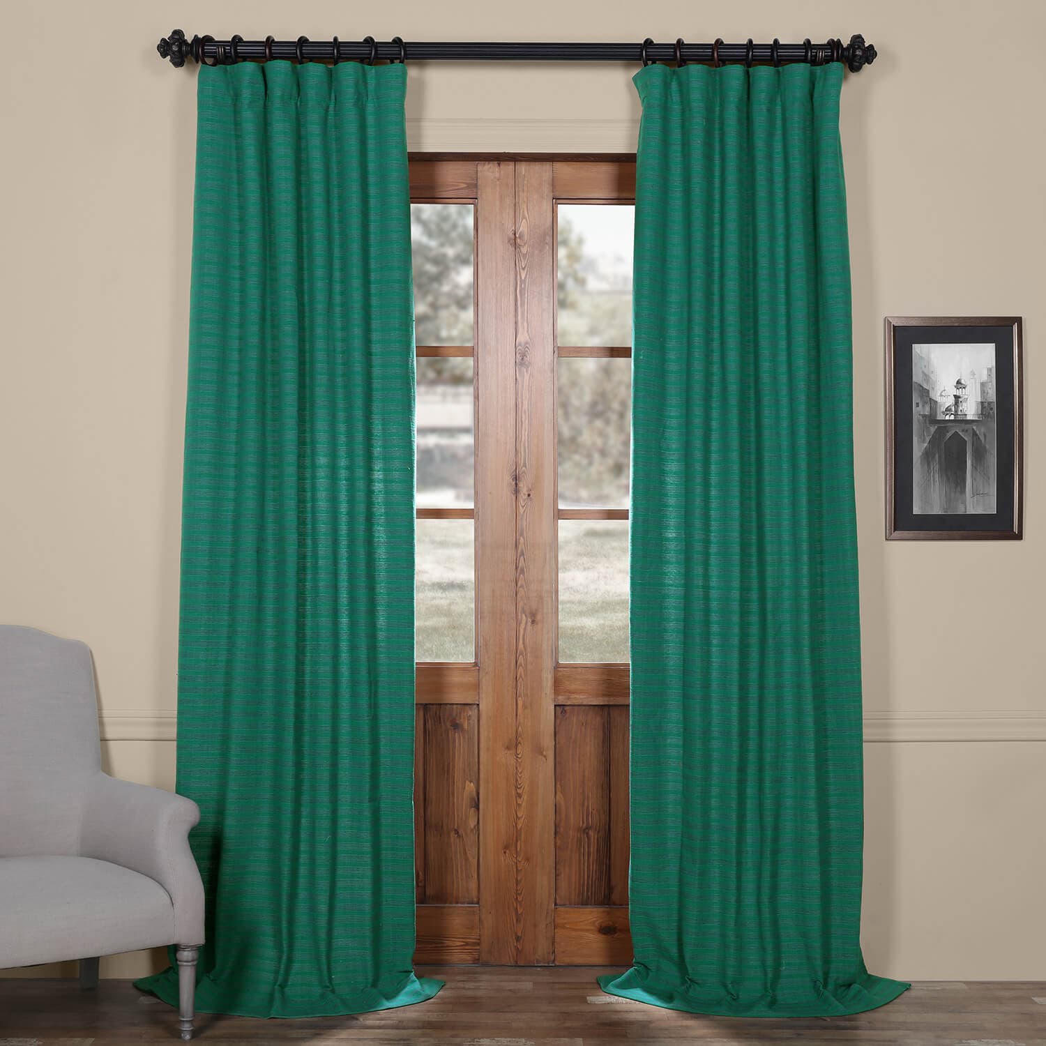 Teal Hand Weaved Cotton Curtain