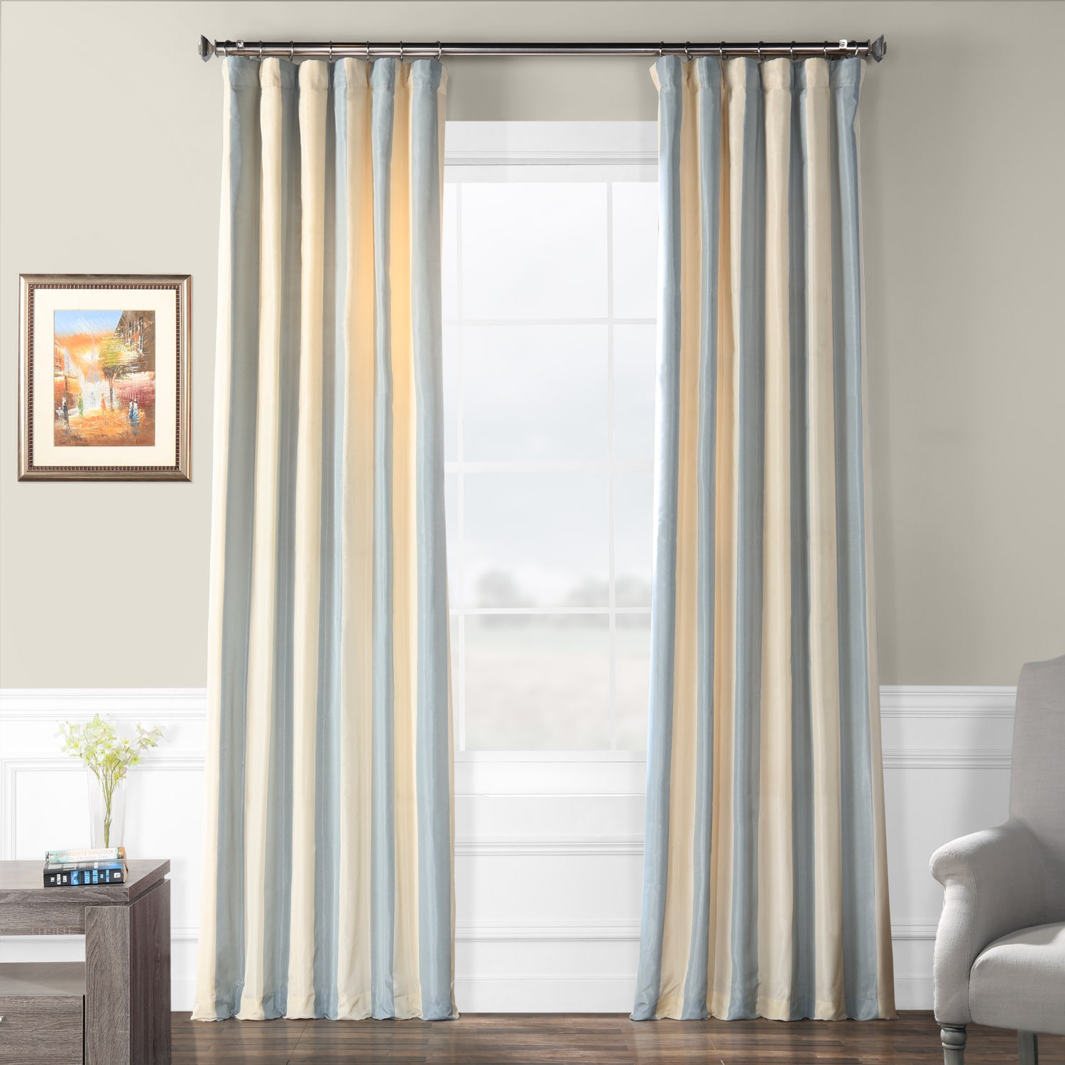 Hampton Faux Silk Taffeta Stripe Curtain
