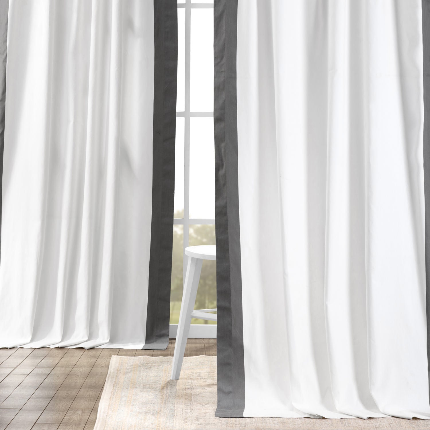 Fresh Popcorn and Millstone Grey Vertical Colorblock Panama Curtain