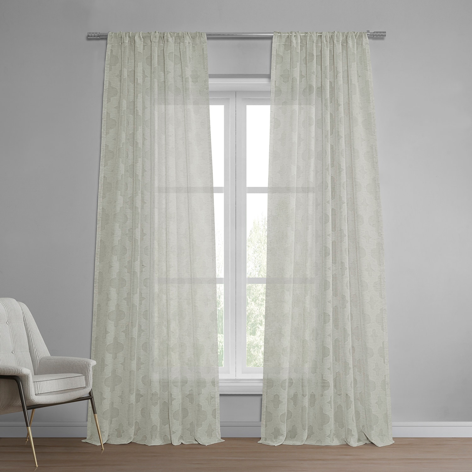 Calais Tile Patterned Faux Linen Sheer Curtain