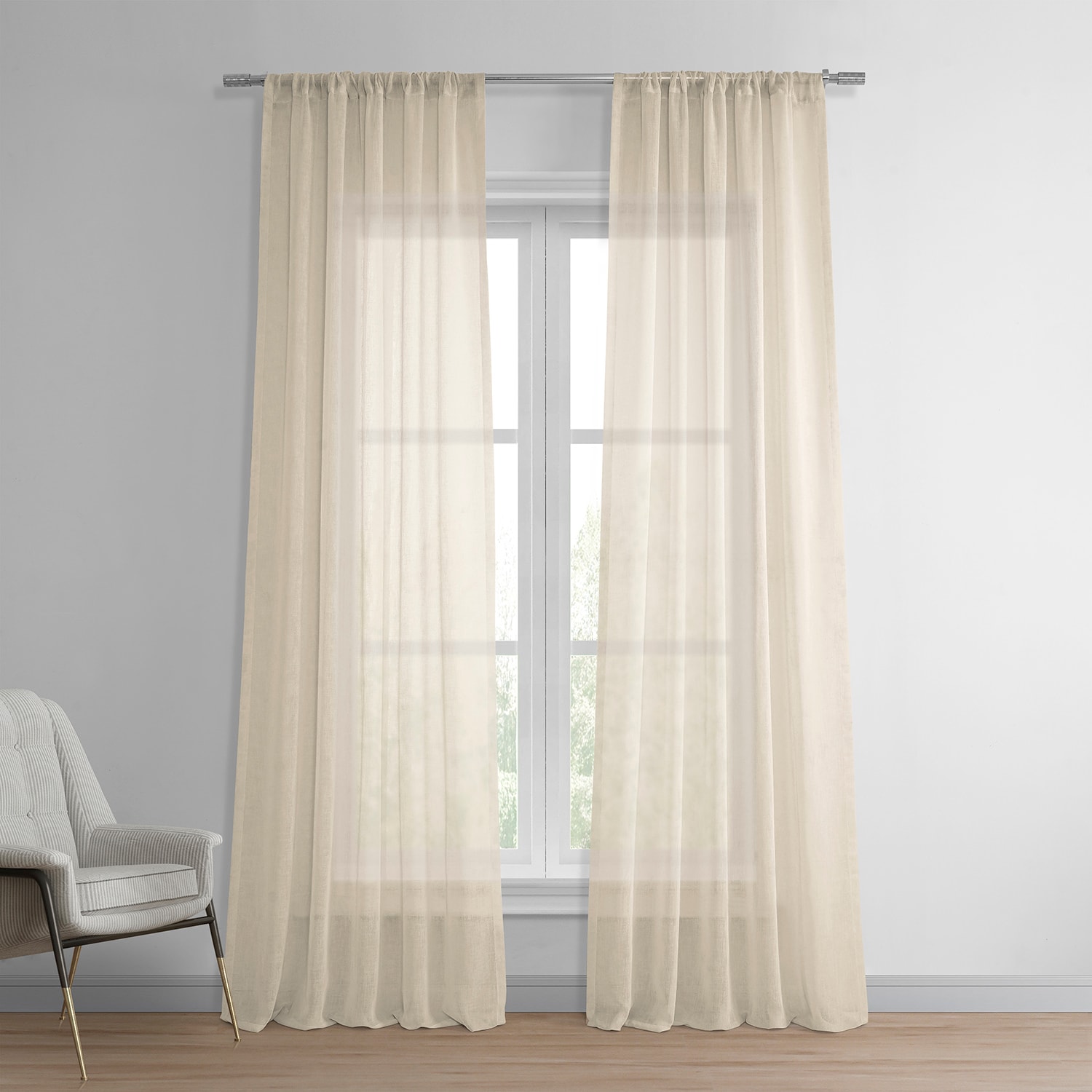 Cotton Seed Solid Faux Linen Sheer Curtain