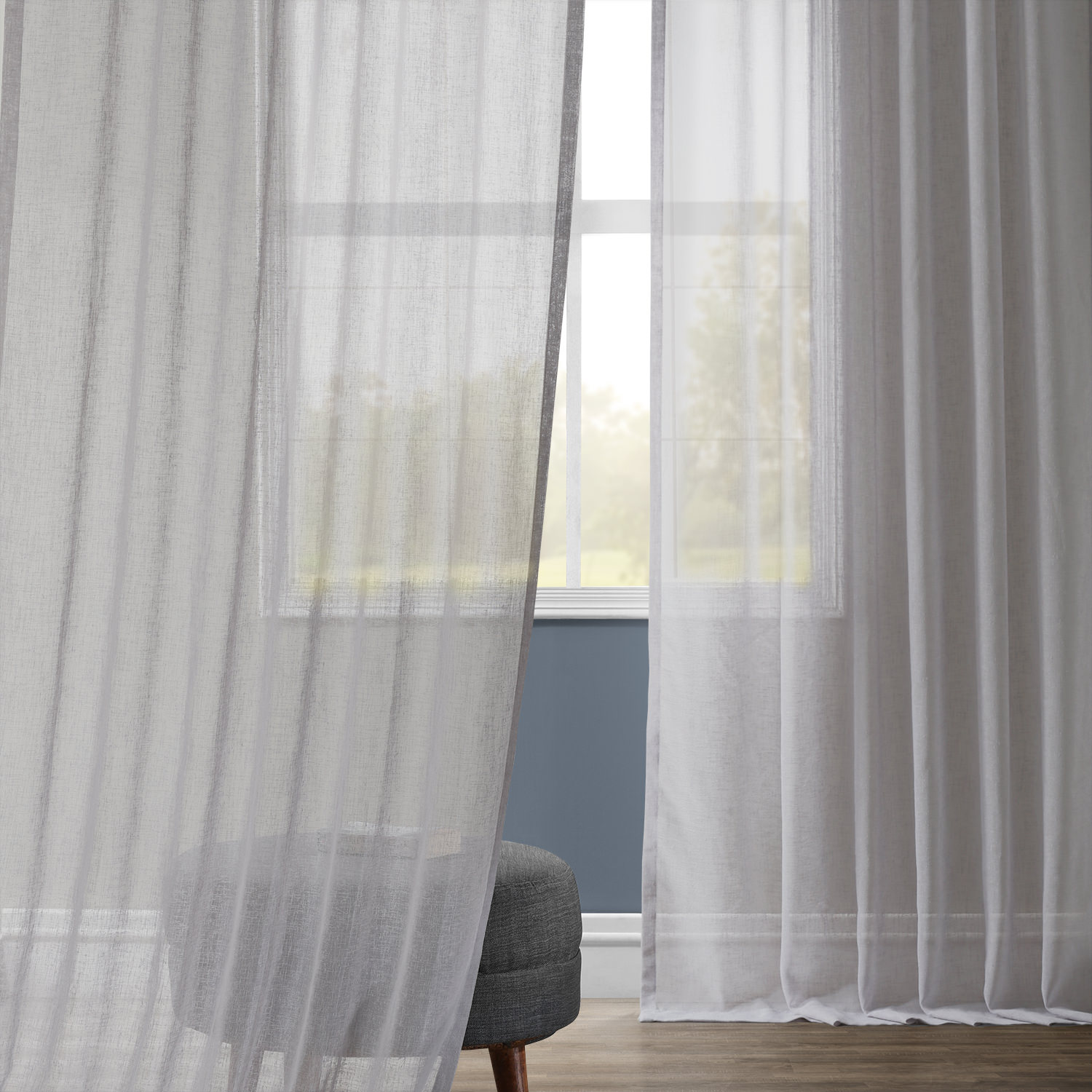Steel Mountain Solid Faux Linen Sheer Curtain