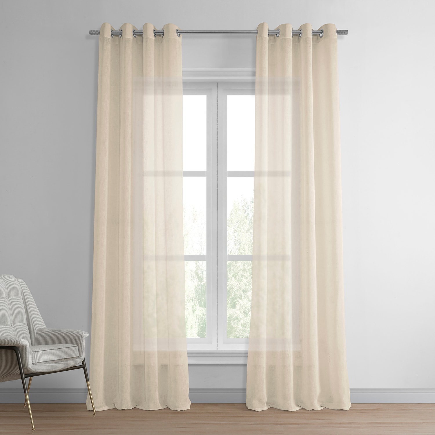Cotton Seed Grommet Solid Faux Linen Sheer Curtain