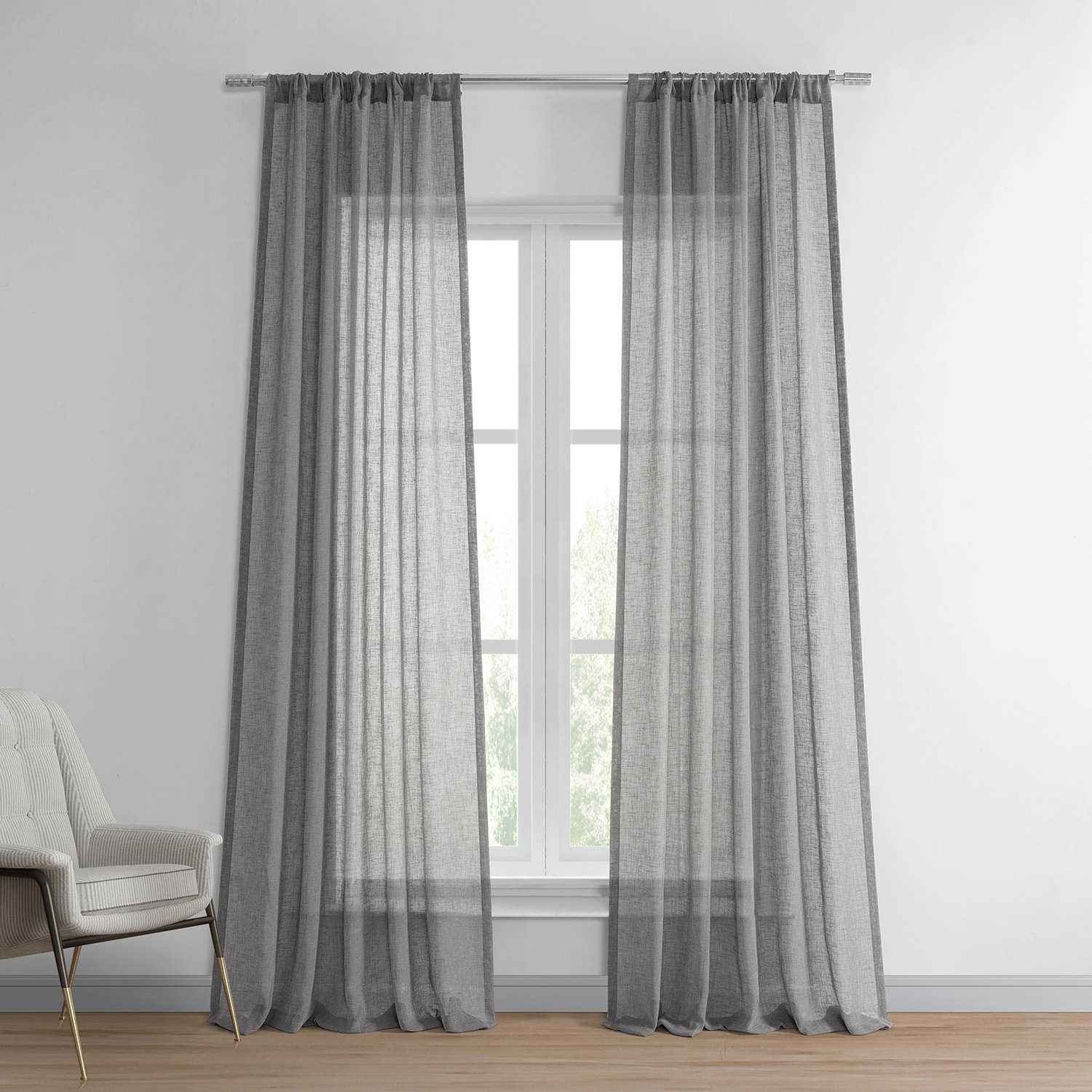 Gravel Grey Solid Faux Linen Sheer Curtain