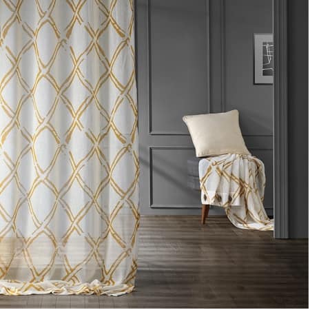 Normandy Gold Grommet Printed Faux Linen Sheer Curtain