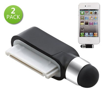2-Pack: 2-in-1 Mini Stylus Dust Dock Cap for iPhone &amp; iPad / Black