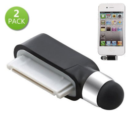 2-Pack: 2-in-1 Mini Stylus Dust Dock Cap for iPhone & iPad / Black