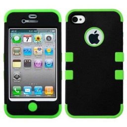 Double Layer Shockproof Hybrid Case for iPhone 4 & 4s / Black/Green