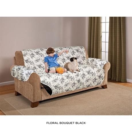 Quilted Water-Absorbent Reversible Furniture Protector - Assorted Styles / Floral Bouquet Black
