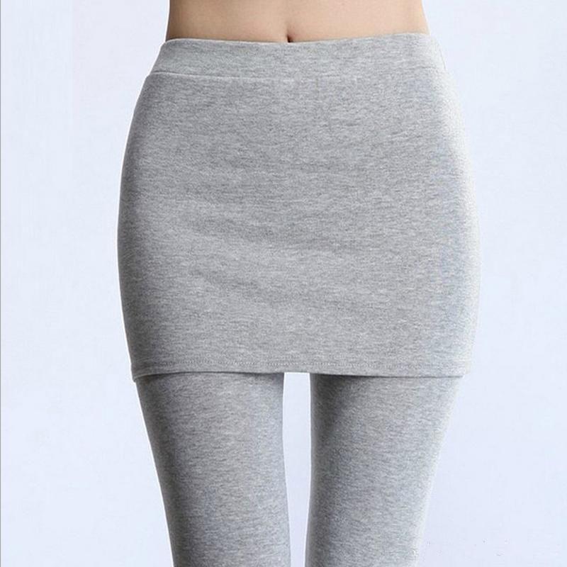 Women&#39;s Thick Lined Leggings with Attached Skirt - Light Gray