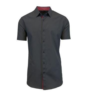 Men&#39;s Short-Sleeve Slim-Fit Shirt with Contrast Trim - Assorted Sizes / Black / 2XL