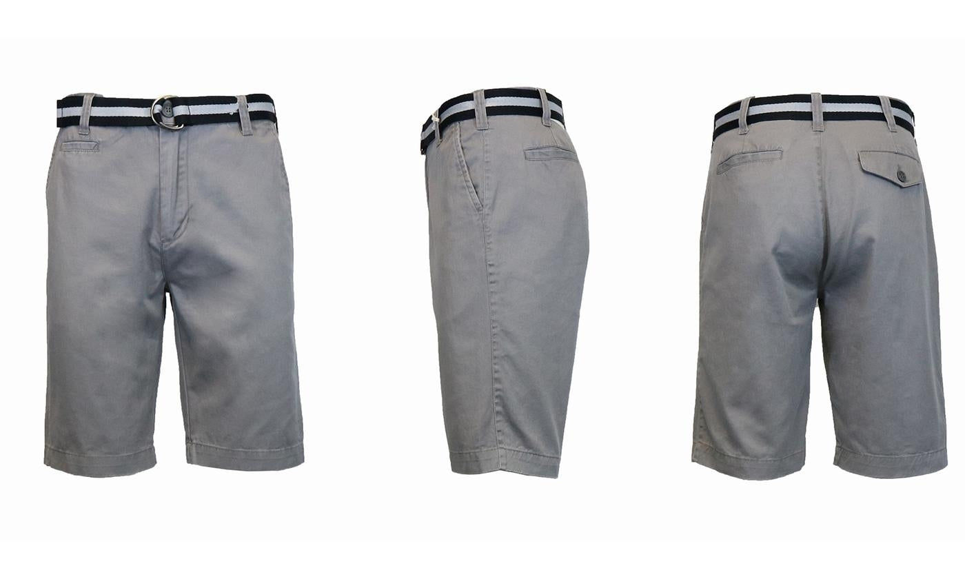 Men&#39;s Slim Fit Flat Front Belted Shorts - Assorted Colors and Sizes / Gray / 38