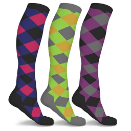3-Pairs: Patterned Compression Socks - Assorted Styles and Sizes / Argyle / S/M