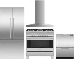 Fisher & Paykel Active Smart 4 Piece Kitchen Appliances Package with French Door Refrigerator, Gas Range and Dishwasher in Stainless Steel FPRERADWRH7