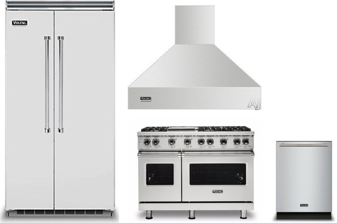 Viking 5 4 Piece Kitchen Appliances Package with Side-by-Side Refrigerator, Gas Range and Dishwasher in Stainless Steel VIRERADWRH1015