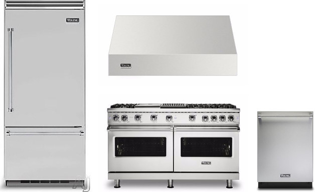 Viking 5 4 Piece Kitchen Appliances Package with Bottom Freezer Refrigerator, Gas Range and Dishwasher in Stainless Steel VIRERADWRH1166