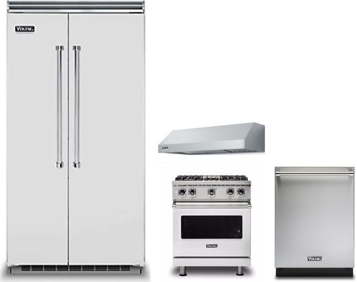 Viking 5 4 Piece Kitchen Appliances Package with Side-by-Side Refrigerator, Gas Range and Dishwasher in Stainless Steel VIRERADWRH1182