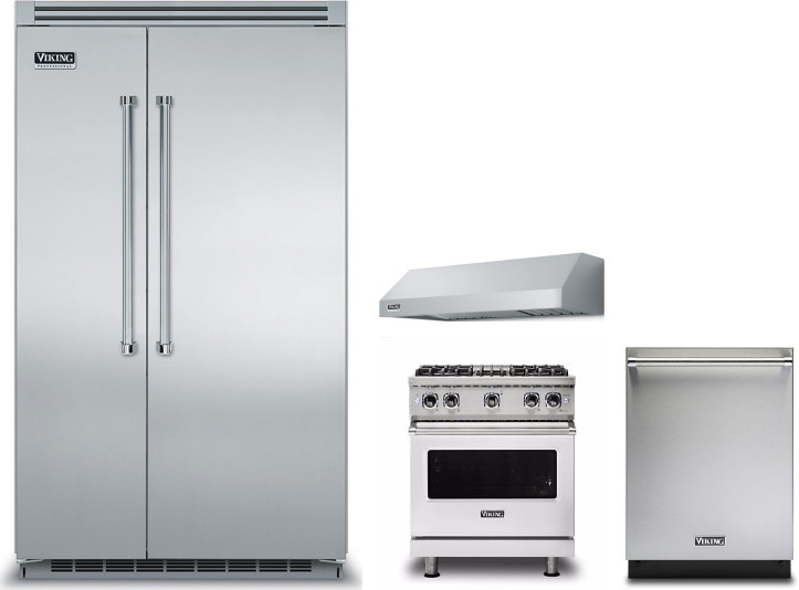 Viking 5 4 Piece Kitchen Appliances Package with Side-by-Side Refrigerator, Gas Range and Dishwasher in Stainless Steel VIRERADWRH1189