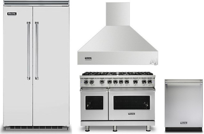 Viking 5 4 Piece Kitchen Appliances Package with Side-by-Side Refrigerator, Gas Range and Dishwasher in Stainless Steel VIRERADWRH1235