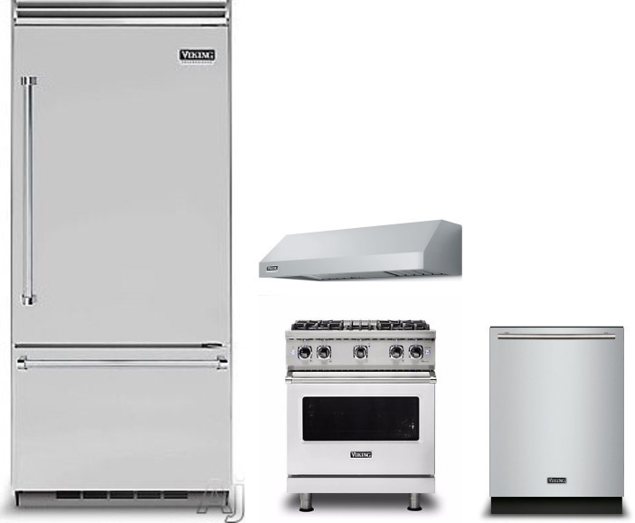 Viking 5 4 Piece Kitchen Appliances Package with Bottom Freezer Refrigerator, Gas Range and Dishwasher in Stainless Steel VIRERADWRH683