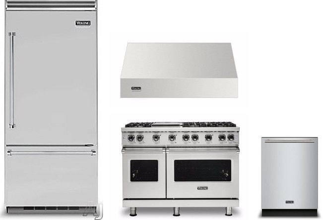 Viking 5 4 Piece Kitchen Appliances Package with Bottom Freezer Refrigerator, Gas Range and Dishwasher in Stainless Steel VIRERADWRH778