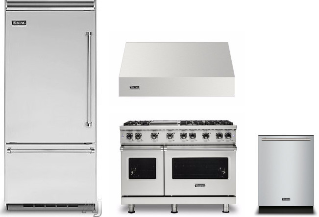 Viking 5 4 Piece Kitchen Appliances Package with Bottom Freezer Refrigerator, Gas Range and Dishwasher in Stainless Steel VIRERADWRH779