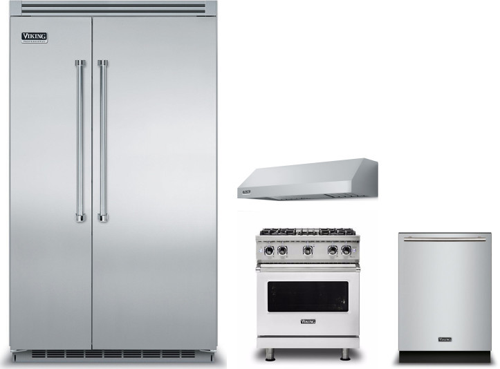 Viking 5 4 Piece Kitchen Appliances Package with Side-by-Side Refrigerator, Gas Range and Dishwasher in Stainless Steel VIRERADWRH861